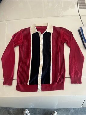 Madcap England Men’s Small, Knit Long Sleeve Button Up, 1960’s Style